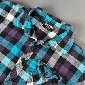Zoo York Men's Button Front Shirt Multi Medium Plaid Long Sleeve Pocket Cotton